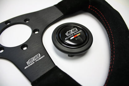 MUGEN RACING III, 350MM STEERING WHEEL - BLACK SUEDE RED STITCHING