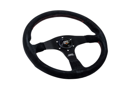 MUGEN RACING III, 350MM STEERING WHEEL - BLACK SUEDE RED STITCHING