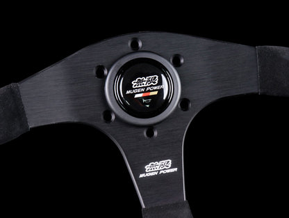 MUGEN RACING III, 350MM STEERING WHEEL - BLACK SUEDE RED STITCHING